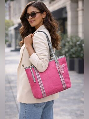 COACH Pink Bandana Glitter Graffiti Bag with Silver Accents waterproof dust bag